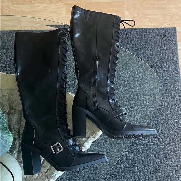 Charles David Knee High Black Lace Up Boots - Picture 4 of 4
